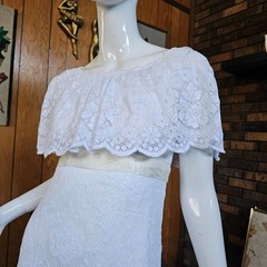 Vintage 70s Hippie Romantic Capelet Lace Wedding Reception Maxi Dress Gown XS/S