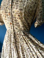 1950’s Bird Print Shirtwaist Dress Rayon Blend Summer—Waist 28”