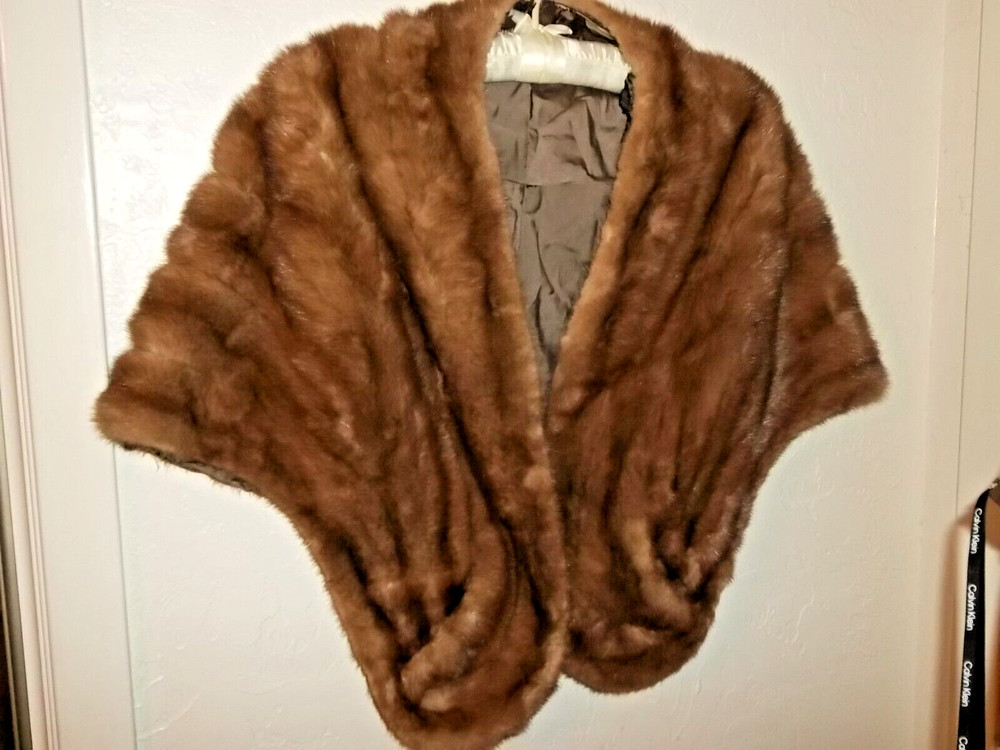 NEIMAN MARCUS MINK FUR STOLE WRAP SHAWL JACKET BROWN VINTAGE ORIGINAL LABEL