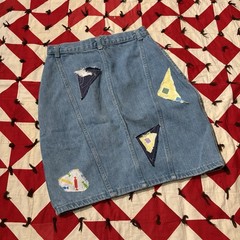 Vintage 1980s Patchwork Denim Skirt As Is Worn Flaws Stains Homemade