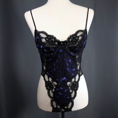 Vintage 1980s Victoria’s Secret Indigo Black Lace Teddy Lingerie Bodysuit Petite