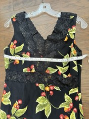 Vintage Y2K Bebe Cherry Print Lace Trim Slip Dress, Black Red, Women’s Size M
