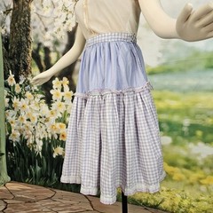 Vintage 1940s 50s Skirt Lilac Purple Gingam Scalloped Lace Ruffle Tiered Picnic