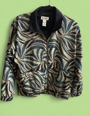 Lavon 1990s Blue Beige Black Pattern Jacket Medium Polyester Nylon