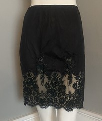 Vintage 50s ODETTE BARSA Embroidered Lace Black Nylon Half Slip Size M 19”L