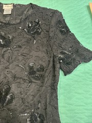 Vintage Stenay Beaded Silk Top Womens XL Sequins Black Formal Party Attire