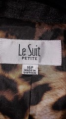 Le Suit Jacket Charcoal Gray Leopard Print Lining Size 16 Petite