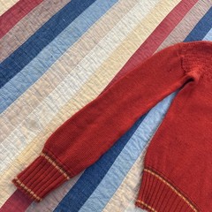 Vintage 1930s Red Wool Knit Sweater Yellow Stripe Checker Design Pull Over Top