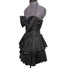 Vintage Climax Karen Okada 80s Black Bow Mini Dress 30-26-Open size 3/4