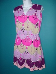 Vtg 70s MOD Mini Dress Purple Pink Geometric Abstract Print Sz S/M
