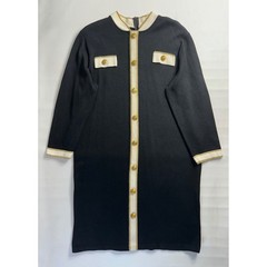 Ami Knits Vintage Black Knit Shift Dress Gold Buttons Size 18 Made in USA Preppy
