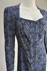 Vintage 1930s Blue Black Silver Floral Lame Maxi Dress Sweeping Skirt Deco Seams