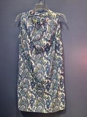 Womens Large Vintage Polyester Dress, Blue Flourish, Helen Whiting, Talon Zip