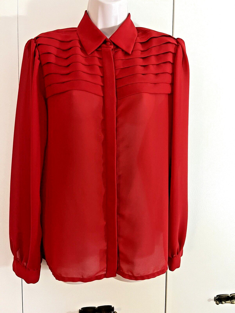 Lloyd Williams Red Blouse, Tucked Bodice sz 10 polyester