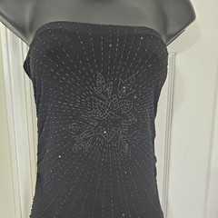 Vintage y2k Papaya Beaded Assymetrical Sheer Formal Party Dress Black Size M
