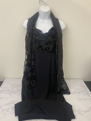 Vtg Virgo II 1980 1990 Black Velvet Evening Dress Sz 8 USA W/ Matching Scarf U1