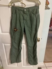 70s Wrangler Misses Jeans Green Denim Snap Button Wide Leg Flare Slim Sz 18 30w