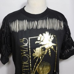 Vintage 1980s Shredded Fringe ST THOMAS 1987 Single Stitch Black T Shirt Size XL