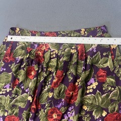 Alfred Dunner Vintage 100% Silk Floral Midi Skirt Purple Red Green Size 18