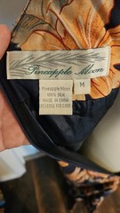Vintage Pineapple Moon Silk Blue Orange Hawaiian Floral Maxi Dress Size Medium