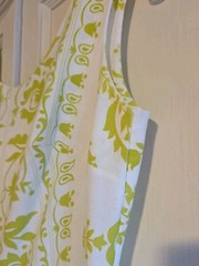 (S) Vintage 1960s Split Skirt Mod Dress White Green Rayon Blend Cute! Pockets