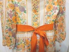 Vintage 70’s Handmade Orange & White Floral Long Prairie Maxi Lined Dress