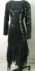 Vtg 80’s Swee Lo Black Sequin Beaded Long Sleeve Handkerchief Hem Evening Dress