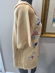 Jantzen Petites Ramie Cotton Hand Embroidered Sweater Top-Peach Beige VTG 1980s