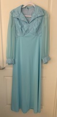 Vintage 70s Aqua Formal Gown Lace Duster Size Medium Mother Of Bride Dress Blair