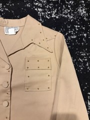 Deadstock Vintage 1970s H Bar C Studded Western 2 Piece Outfit Pant Suit Set Tan