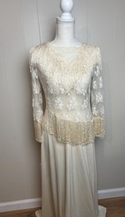 VINTAGE No Label Lace Overlay 1920s Inspired Dress With Fringe Off White Wedding