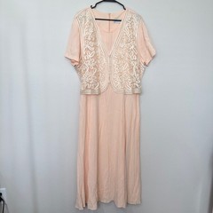 Betsy’s Things Midi Dress Womens XL Peach Excellent Soutache Lace Pearl Vintage