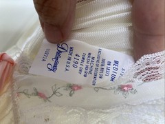 Vintage Dream Away Size M White Satin Plunge Neckline Pink Ribbon Night Gown