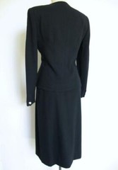 Vintage Adele Simpson 2-Pc Suit Dress 2 XS Rhinestone Buttons Black Wool Crepe