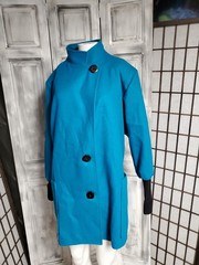 turquoise 100% Wool Casa De Lana Sweater Coat Jacket 80s Vtg M shoulder pads euc