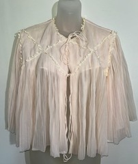 VTG Stella Fagin Pink Chiffon Bed Jacket Peignoir Boudoir Coquette Lace