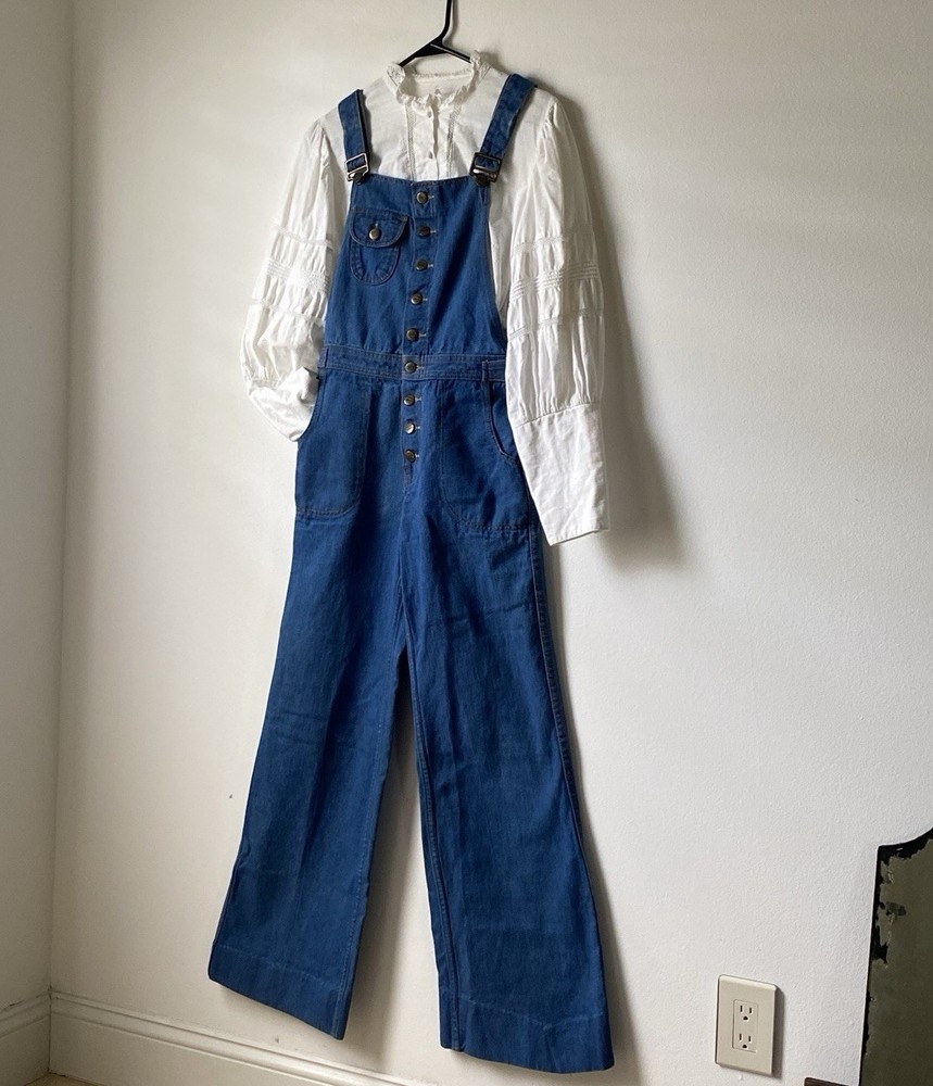 RARE Vintage 70s Grapevines Retro Boho 100% Cotton Button Up Overalls~ S