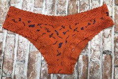 SAVAGE X FENTY Cotton Essential String Thong Panty Large Orange Stars Trim Lace