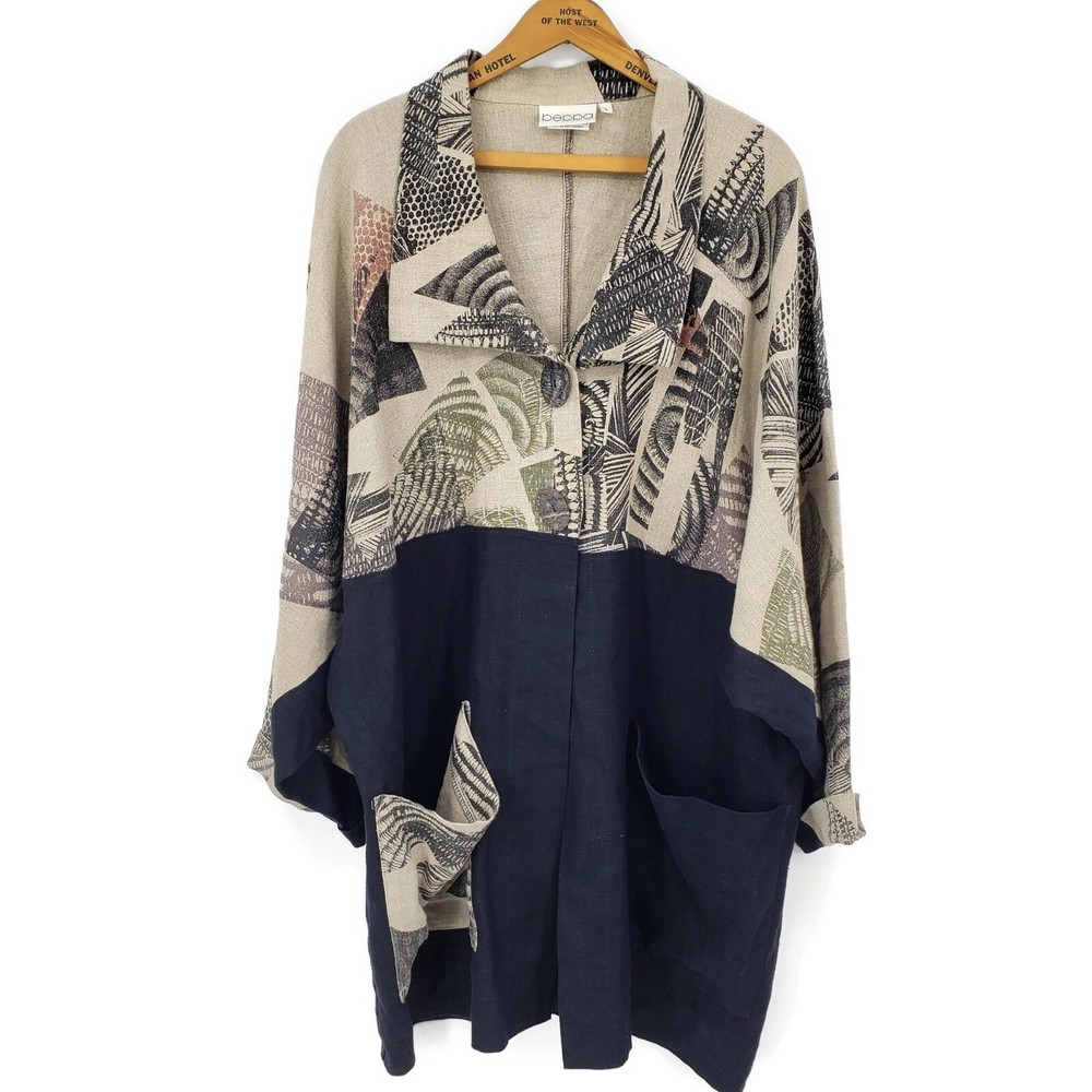 Beppa Topper Jacket Womens Large Linen Oversized Top Art to Wear