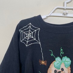 Vintage Puffy Paint Halloween Teddy Bear Pumpkin Sweatshirt Black L USA Made