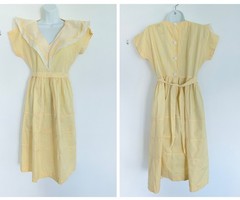 Vintage 50s Pastel Yellow Shirtwaist Alden’s Dress Sailor Collar Button Back M/L