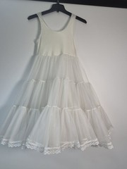 Vintage Authentic Q’ute American-Made Petticoat Slip – Tiered Tulle & Lace( S)