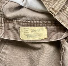 Vintage 1980’s Brown Student Wrangler Corduroy Pants Tag Size 28 x 30 Cords