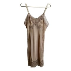 Vintage Slip Nude Polyester Lace Knee Length Size M Lingerie 32” B/C Bust