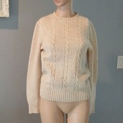 Fully Fashioned vintage wool blend cableknit sweater made in Malaysia S beige