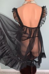 NEW SHEER Old School Chiffon Babydoll 3X Panty SatinRibbon 2pc Full Skirt