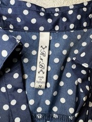 R N B Navy Blue Polka Dot Button Long Sleeve Dress – Size Medium Missing Belt
