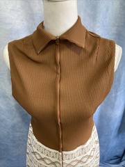 Vtg 70s Mod Geometric Dress & Jacket Set Brown Tan MCM Shift Suit Nemo Zip EUC