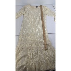 Vintage Mister Jay Lace Midi Dress L Cream Tiered Drop Waist Wedding Guest