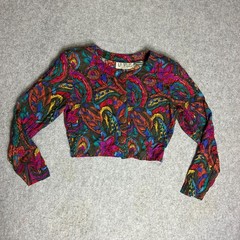Vintage La Belle Fashions Small Cropped Paisley Floral Jacket Multi Color Button